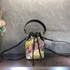 Evening Bags Mini Bucket Bag Tote Purse Cross Body Bags Shoulder Handbags Women Old Flower Canvas Leather Floral Print Metal Hardware Lette