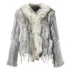 Women's Fur Faux Natural Knitted Rabbit Vest With raccoon Collar long sleeve fur coat with tassel customized overcoat large size 220927