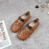 Sandals Women's Hollow Retro Baotou 2022 Summer Soft-soled Flowers Women Shoes Slip-on Flats Zapatos De Mujer