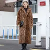 Femmes Fourrure Faux Hiver Imprimé Léopard Lapin Col Tailleur Chaud Épais X-Long Manteau À Manches Longues Hipster Veste Feminino 220927