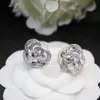 Pattern Hollow Earrings With Diamond Camellia Shining S925 Sterling Silver Fashion Luxury Platinum Brand Jewelry 2022 LOVE258L