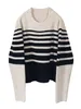 Womens Sweaters TWOTWINSTYLE Colorblock Striped Sweater For Women Round Neck Long Sleeve Patchwork Knitting Pullover Female Clothing Style 220923