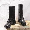 Boots Pu Leather Platform Square High Cheels Bood Knight for Woment Winter Short Party Shoes