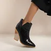 Botas 2023 apontou toe tornozelo para mulheres outono inverno ocidental cowboy cunha salto alto branco preto amarelo