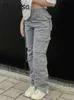 Pantalon Femme Capris Odessa Vintage Pantalon Cargo Baggy Jeans Mode Femme 90S Streetwear Poches Droite Taille Haute Jambe Large Denim Pantalon Salopette T220926