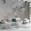 Wallpapers Custom elke maat P o Wallpaper moderne pastorale 3D reliëf bloemen vogels muurschildering papier woonkamer slaapkamer papel de parede 220927