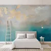 Fondos de pantalla Personalizado 3D Mural papel Pintura al óleo abstracta moderna Mar azul Textura dorada Papeles Sala de estar TV Fondo Decoración 220927