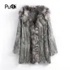 Pele feminina faux ct903 pudi outono mulheres genuínas casaco de coelho com gola real senhora casual jaqueta de inverno trincheira 220923