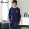 Men's Sleepwear Korean Minimalist Style Man Pajamas Set Long Sleeve Loungewear Cotton for Boy Leisure Mens Pijamas Fashion Homesuits 220924