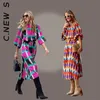 Casual jurken 2022 NIEUWE HIGH NEK 3/4 MOEVEN Spring vintage print lange jurk vrouwen modejurken Bohemien patroon vestidos gewaad T220905