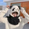 Beanieskull Caps Wide Brim Bucket Hats Sweet Cartoon Panda Hat WindProof ScarfとGloves Setかわいい冬の厚い