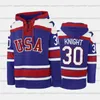 Gla A3740 Sweat à capuche à lacets personnalisé de l'équipe de hockey des États-Unis 34 Auston Matthews 6 Jack Hughes 88 Patrick Kane 30 Spencer Knight 32 Jonathan Quick 2 Brian