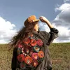 Chaquetas de mujer Vintage de gran tamaño con múltiples flores bordadas chaqueta de mezclilla mujeres vaquero manga larga solapa abrigo casual streetwear outwear