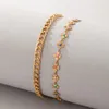 Anklets Colorful Dripping Oil Flowers For Women Girls Simple Geometry Metal Foot Chains Fashion Jewelry 2pcs/set 20222
