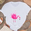 Damen-T-Shirts, Damen-T-Shirt, Damen-T-Shirts, 2022 Stil, Flamingo-Tier-Strandkleidung, modisch, lässig, weiblich, kurzärmelig