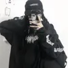 Kvinnors hoodies tröjor Kvinnor Lossa streetwear svart tröjor stickade huva sexiga tryck hoodies mode tröjor långa hoodie kvinnor toppar harjujuku 220926