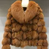 Pele feminina faux oftbuy jaqueta de inverno mulheres casaco real gola natural outerwear grosso manga quente moda streetwear 220923