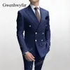 Mens costumes Blazers Gwenhwyfar Sky Blue Men Suit Double Breasted Design Gold Button Groom Wedding Tuxedos Costume Homme 2 pièces 220927