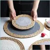 Mats Pads Modern Round Natural Rattan Coasters Handmade St And Cotton Rope Mixed Insation Placemats Table Cup Bowl Kitchen Tool Drop Dhz2V