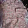 Damesjassen Leiouna herfst roze tweed vrouwelijke jas voor vrouwen pakken rok elegante socialite stijl pak tweedelige set chandal mujer3376700