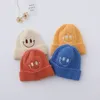 M514 Autumn Winter Baby Kids Knitted Hat For Boys Boys Cartoon Embroidery Smile Caps Children Skull Beanies Warm Hats