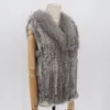 Women's Fur Faux Fashion Real Rabbit Vest High-end Knitted Sleeveless Vests With Natural Raccoon Jacket Coat 220927