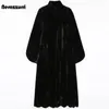 Womens Fur Faux Fur Nerazzurri Winter Long Blue Warm Thick Fluffy Faux Fur Coat Women Scallop Hem A Line Black Korean Fashion Outerwear 5xl 6xl 7xl 220927