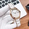 Klassiek Nieuw roestvrijstalen geometrische kalender Watch White Ceramic Strap Women Zirkon Quartz PolsWatch Natuurlijke parelmoeder horloges vrouwelijke klok 35 mm