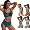 Costumi da bagno da donna Bikini da donna di grandi dimensioni per feste in piscina Reggiseno con stampa vintage con imbottitura e costume da bagno con spacco a triangolo