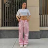 Women's Pants Capris 2022 Solid Loose Drawstring Trousers Low Waist Streetwear Joggers Baggy Wide Leg Sweatpants Hippie Pink Cargo Pants Y2K Clothing T220926