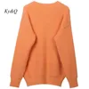 Kvinnors tröjor Autumn and Winter Women Orange Animal Embroidery Lazy Pullover Sweater Loose Longsleved Oneck Midlength Sticked Top 220923