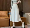 Skirts Elegant Chiffon Black Long Summer Spring Solid Color Pleated for Women High Waist Elastic Aline 220924