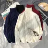 メンズセーター2022メンズ秋の冬の太いセータートップスオスのタートルネックルーズ編みの男性の固体の暖かいプルオーバージャンパーO371