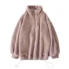 Dolcevita in pelliccia da donna Felpa pelosa da donna Inverno Casual Peluche Faux Coat Vintage Spessa cerniera coreana Mantieni calde felpe con cappuccio Top