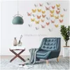 Décoration de fête 3D papillon autocollant mural Art métallique avec ensemble 3 tailles bricolage papier peint décoratif pour filles chambre salon Mxhome Amjkh