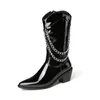 Bottes 2022 automne femmes Sexy bout pointu compensé talon haut cheville hiver Cowboy mode Western blanc