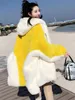 Kurtki damskie Lautaro zimowe, ciepły żółty i biały futrzany płaszcz Kobiety z okapu rękawie Rękawice Stylowa luźna koreańska moda 220926
