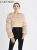 Vrouwen Bont Faux ZADORIN Mode Vrouwen Crop Top Jas Winter Dikke Pluizige Lange Mouw Korte Stijl Slanke Ry Jas jassen 220923