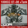 Fairings Tank for Suzuki GSXR 1000 CC K7 GSXR-1000 GSXR1000 07 08 Bodys 158NO.49 1000cc GSX R1000 2007 2008 Bodywork GSX-R1000 2007-2008 Zestaw pełnego owiewki Błyszczący czarny czarny