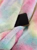 Damen Jacken Lautaro Winter Zip Up Bunte Regenbogen Kunstpelzmantel Frauen Übergroße Warme Weiche Kawaii Flauschige Jacke Tie Dye Koreanische Mode 220926
