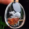 Pendant Necklaces Flower Natural Ghost Crystal Hand Carved Mouse Sweater Chain Necklace Lucky For Women Men Chinese Zodiac Jewelry