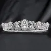 Moda kafası takı kristal gelin tiara taç lüks gümüş renkli düğün saç diadem peçe aksesuarları başlıklar