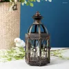 Candle Holders Retro European Iron Gilded Windproof Stand Glass Hanging Candlestick Lantern Holder Church Wedding Home Party Ornaments