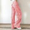 Calças femininas capris retro cinza macacão perna larga carga calças femininas sexy cintura baixa solta calças casuais vintage streetwear t220926