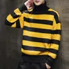 Men's Sweaters Autumn Winter Men Contrast Stripe Knitted Sweater Mens Streewear Warm Pullovers Male Thick Turtleneck M 3XL 220927