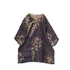 Women's Blouses Summer Woman Linen And Cotton Blouse 2022 Women's Shirt Vintage Printed Floral Chinese Style Tops Spring Ramie Quality