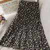 Rokken vintage zomer dames stijlvolle bloemenprint elastische slanke hoge taille losse chiffon rok casual chic elegante rok 220924