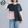 Frauen Blusen Übergroßen Kurzarm Patchwork Frauen Sommer 2022 Casual Lose Große Shirts Mädchen Top Tuniken Weibliche Blusa L XL