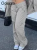 女性用パンツカプリスオデッサビンテージグレーストレートワイドレッグカーゴパンツ女性カジュアルローウエストストリートウェアポケット