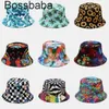 Женщины мужчины Harajuku Bucket Hat Flower Contrast Compatred Обработанная упаковка